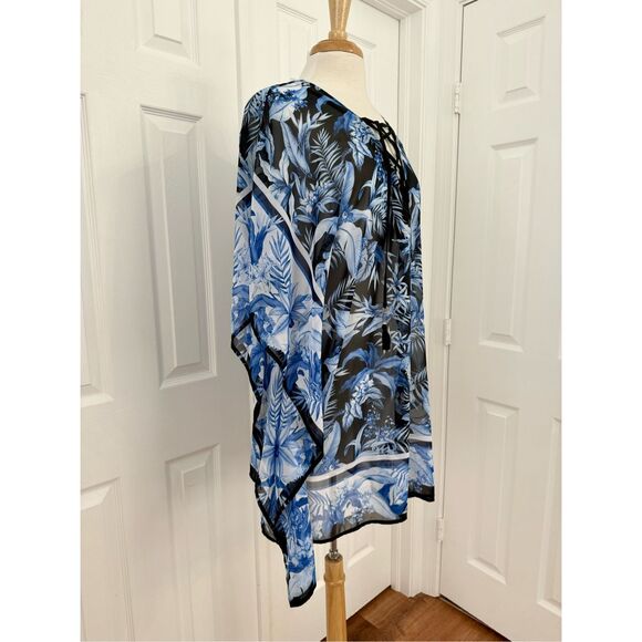 Tommy Bahama Palm Tropical Indigo Garden Lace-Up Tunic Swim Cover-Up Small - Picture 2 of 4